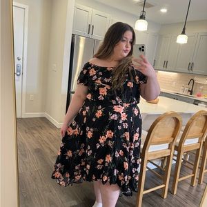 Torrid Black and Pink Floral Skirt and Matching Top Set Size 2